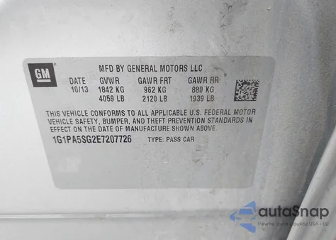 2014 Chevrolet Cruze Ls Auto z USA, uszkodzony, nr VIN 1G1PA5SG2E7207726